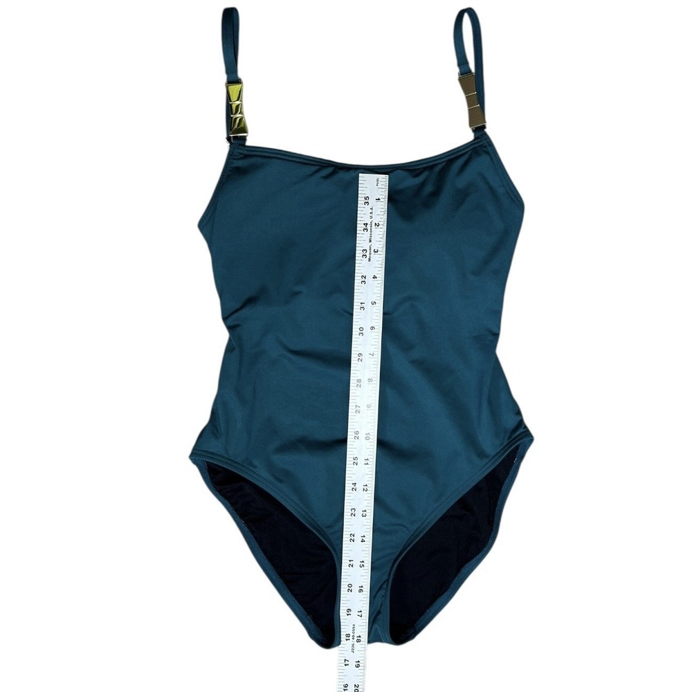 KATE SPADE Teal One Piece Swimsuit sz S Gold Bows Sporty Minimalist Beach Resort - Picture 6 of 13